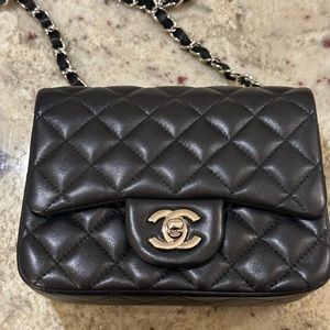 Chanel classic flap cross body/ shoulder bag. Black with silver hardware